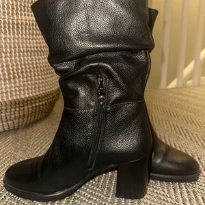Chic Black Leather Heeled Boots for Women